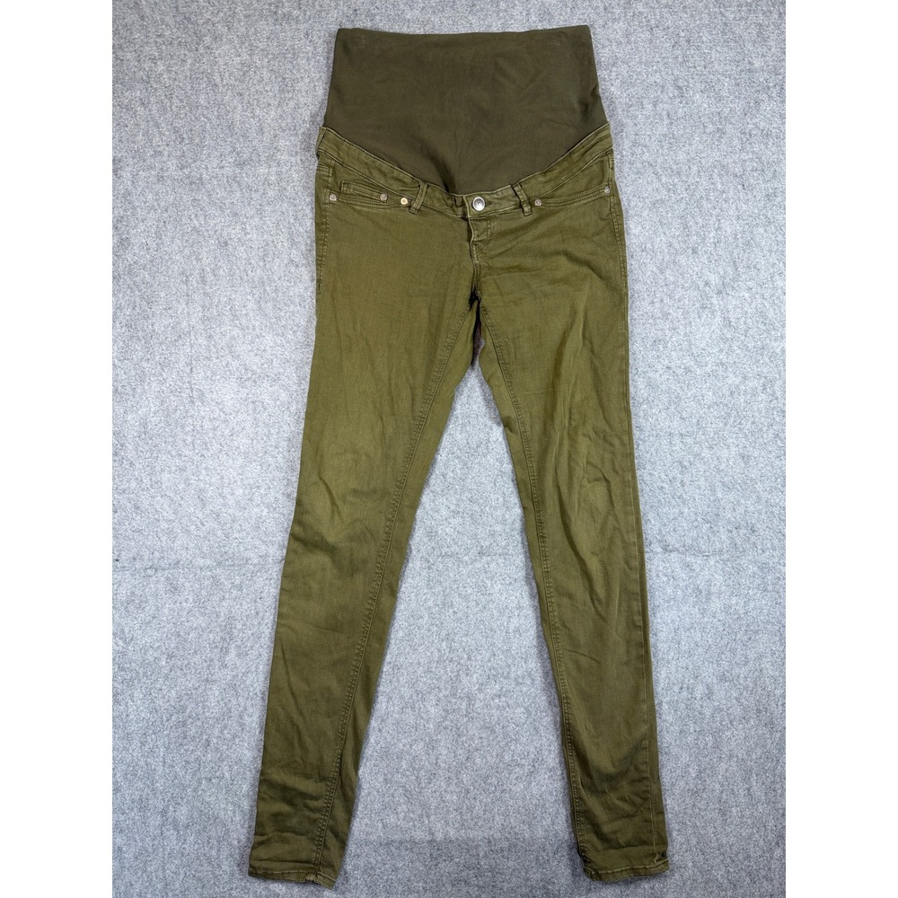 H&M MAMA Women Maternity Skinny Pants Size 6 Olive Green Over Belly Support
